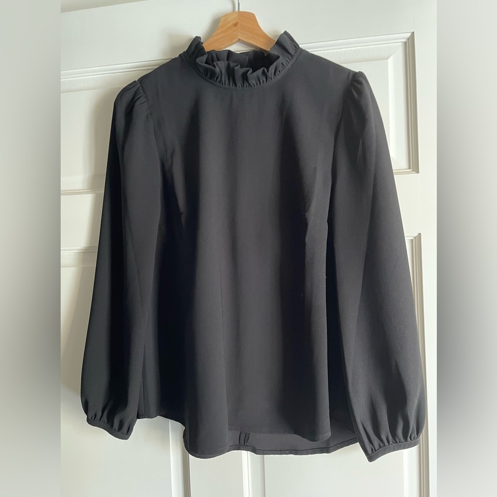 J. Crew Black Ruffle Neck Blouse